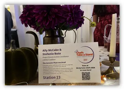 CANDLE’s Station 23 sign, listing the Autumn Plum mocktail and its ingredients.
