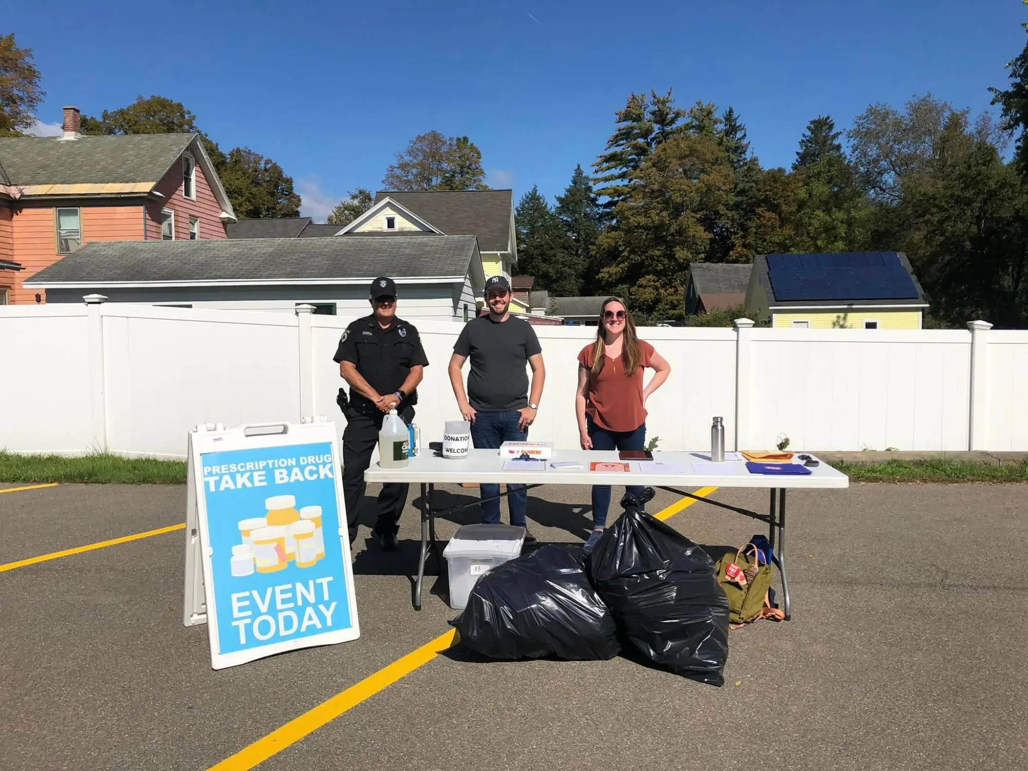 Homer PD, CANDLE member Luke, and Ally volunteer for Cortland County Drug Takeback Event 10/17/2023.